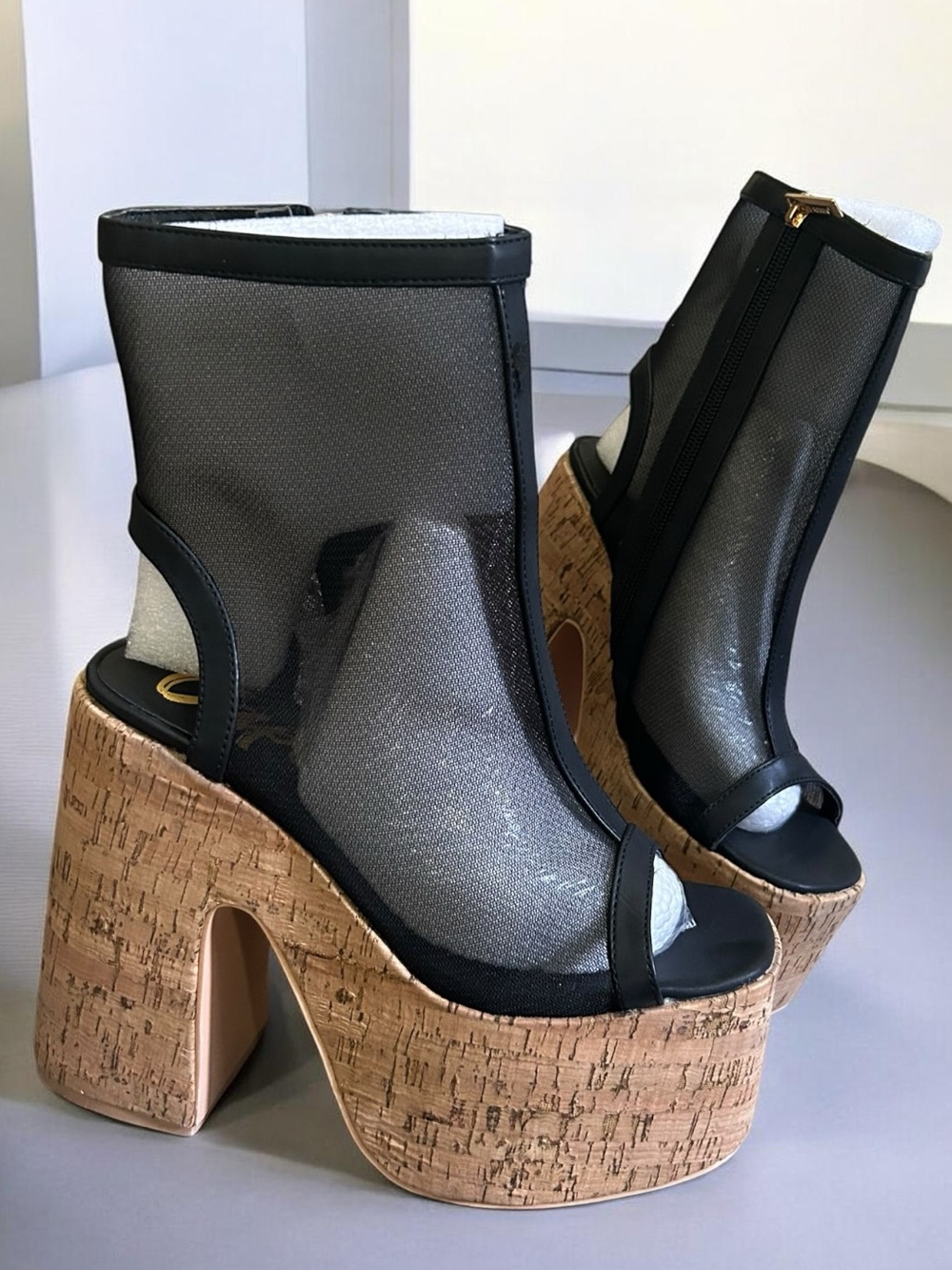 Cape Robbin Black Mesh Cork Platform Booties